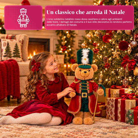 Ours soldat de Noël, décoration de Noël, 2 couleurs, hauteur 60 cm, polyester, avec chapeau, cape et bâton