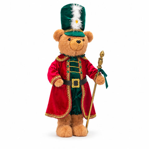 Ours soldat de Noël, décoration de Noël, 2 couleurs, hauteur 60 cm, polyester, avec chapeau, cape et bâton