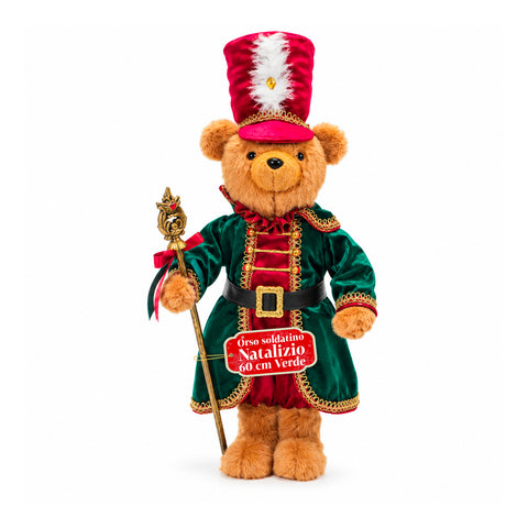 Ours soldat de Noël, décoration de Noël, 2 couleurs, hauteur 60 cm, polyester, avec chapeau, cape et bâton