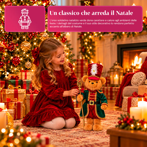 Ours soldat de Noël, décoration de Noël, 2 couleurs, hauteur 60 cm, polyester, avec chapeau, cape et bâton