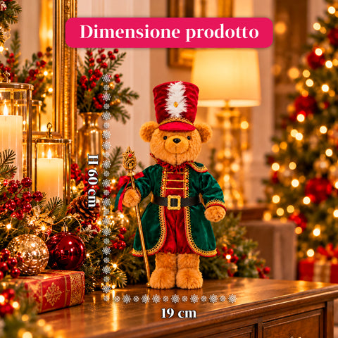 Ours soldat de Noël, décoration de Noël, 2 couleurs, hauteur 60 cm, polyester, avec chapeau, cape et bâton