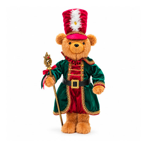 Ours soldat de Noël, décoration de Noël, 2 couleurs, hauteur 60 cm, polyester, avec chapeau, cape et bâton