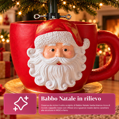 Pied de sapin de Noël en forme de tasse avec Père Noël en relief, trou universel de 4 cm, pour troncs jusqu’à 180 cm, poids 6 kg