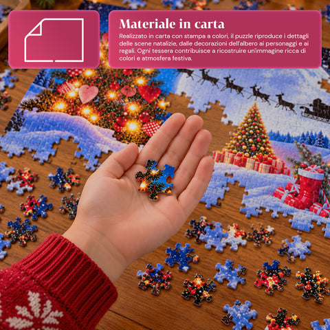 Puzzle de Noël de 300 pièces, 2 modèles assortis expédiés aléatoirement, scène de Noël avec décorations festives, en papier, dimensions 52,5x36,7 cm