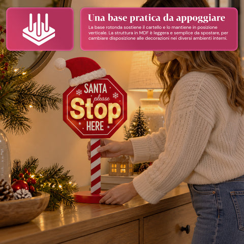 Panneau lumineux « Santa Stop Here » 51 cm, décoration de Noël à LED