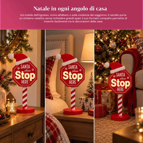 Panneau lumineux « Santa Stop Here » 51 cm, décoration de Noël à LED