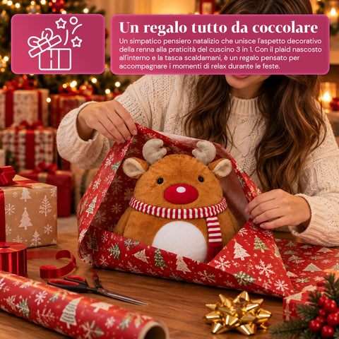 Coussin de Noël avec plaid 60x90 cm et chauffe-mains 3 en 1, 3 personnages disponibles