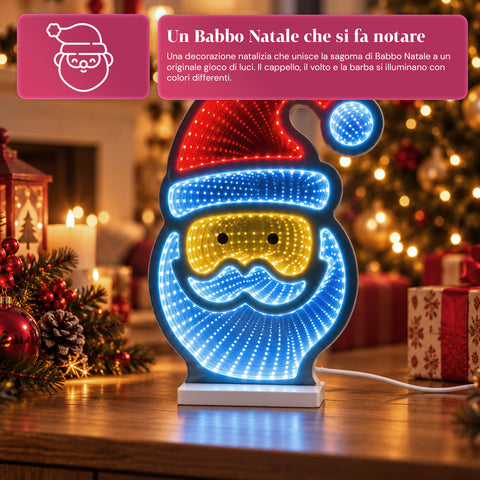 Père Noël à LED à effet infini H29 cm avec câble USB