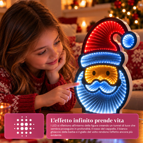 Père Noël à LED à effet infini H29 cm avec câble USB