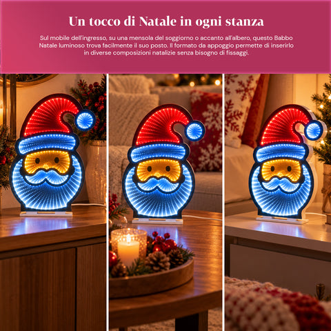 Père Noël à LED à effet infini H29 cm avec câble USB