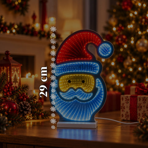 Père Noël à LED à effet infini H29 cm avec câble USB