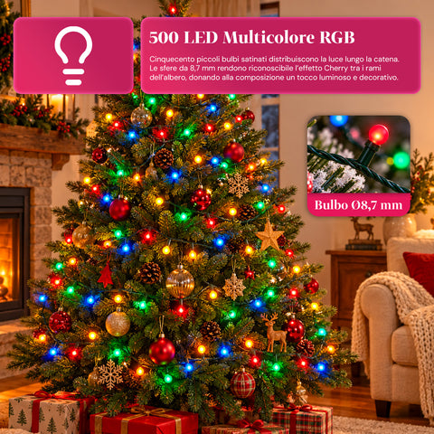 Guirlande lumineuse 500 LED Cherry de 12,5 m, 8 jeux de lumière, IP44