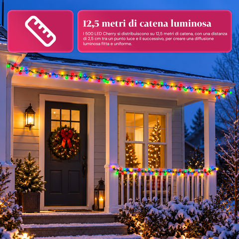 Guirlande lumineuse 500 LED Cherry de 12,5 m, 8 jeux de lumière, IP44