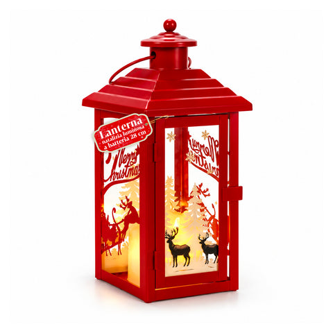 Lanterne de Noël lumineuse à piles 12x12x28 cm avec rennes
