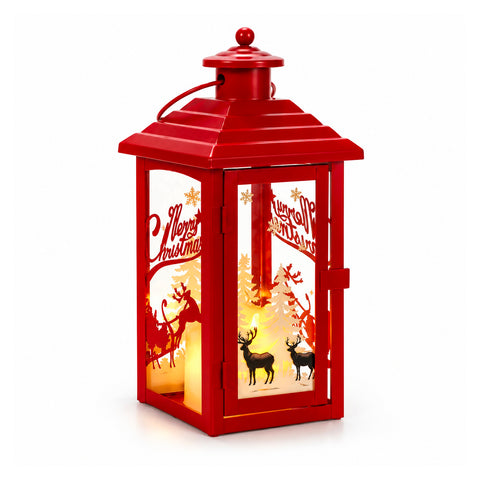 Lanterne de Noël lumineuse à piles 12x12x28 cm avec rennes