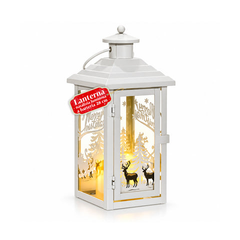 Lanterne de Noël lumineuse à piles 12x12x28 cm avec rennes