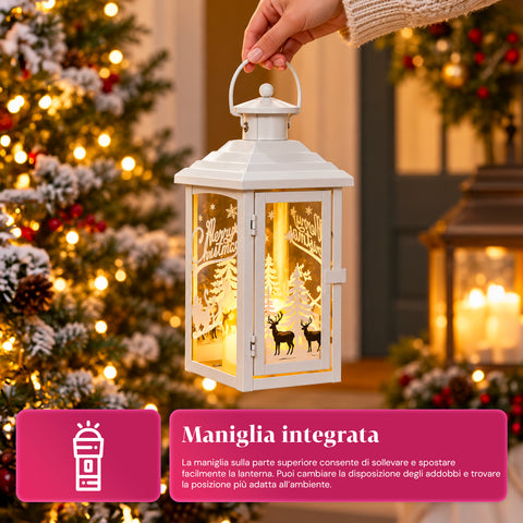 Lanterne de Noël lumineuse à piles 12x12x28 cm avec rennes