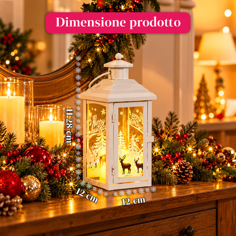 Lanterne de Noël lumineuse à piles 12x12x28 cm avec rennes