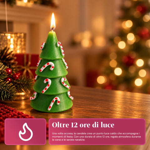Bougie sapin de Noël 14 cm sans parfum en paraffine, décor assorti