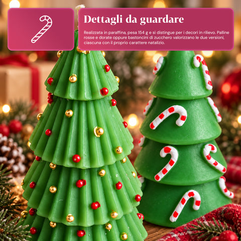 Bougie sapin de Noël 14 cm sans parfum en paraffine, décor assorti