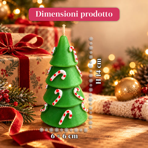 Bougie sapin de Noël 14 cm sans parfum en paraffine, décor assorti