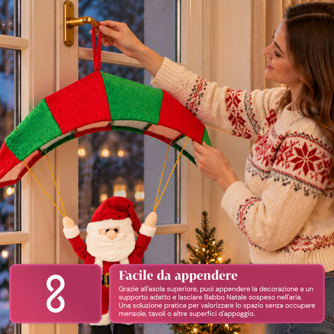 Parachute de Noël à suspendre 80 cm avec personnage de Noël, 4 personnages