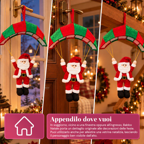 Parachute de Noël à suspendre 80 cm avec personnage de Noël, 4 personnages