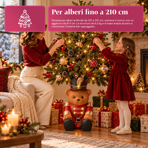 Socle de sapin de Noël lumineux avec ourson soldat et LED, 56,5 cm