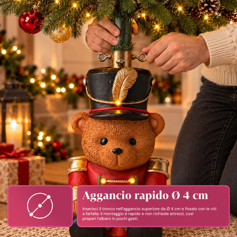 Socle de sapin de Noël lumineux avec ourson soldat et LED, 56,5 cm