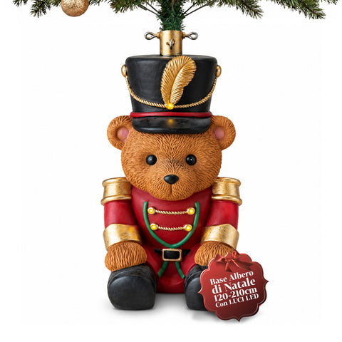 Socle de sapin de Noël lumineux avec ourson soldat et LED, 56,5 cm