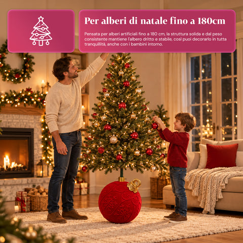 Base de sapin de Noël en forme de boule rouge Ø42 cm, effet velours