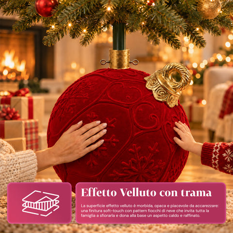 Base de sapin de Noël en forme de boule rouge Ø42 cm, effet velours