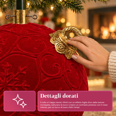 Base de sapin de Noël en forme de boule rouge Ø42 cm, effet velours
