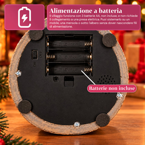 Paysage de Noël avec sapin, lumières LED, musique et mouvement