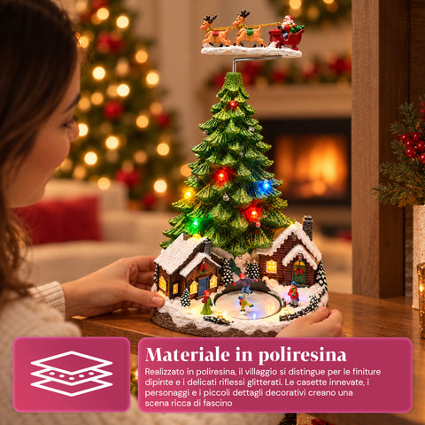 Paysage de Noël avec sapin, lumières LED, musique et mouvement