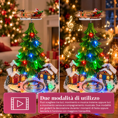 Paysage de Noël avec sapin, lumières LED, musique et mouvement