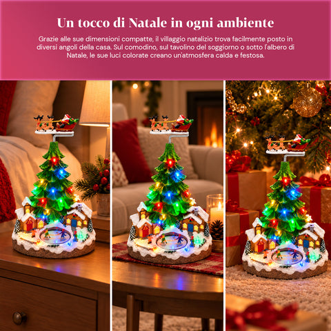 Paysage de Noël avec sapin, lumières LED, musique et mouvement