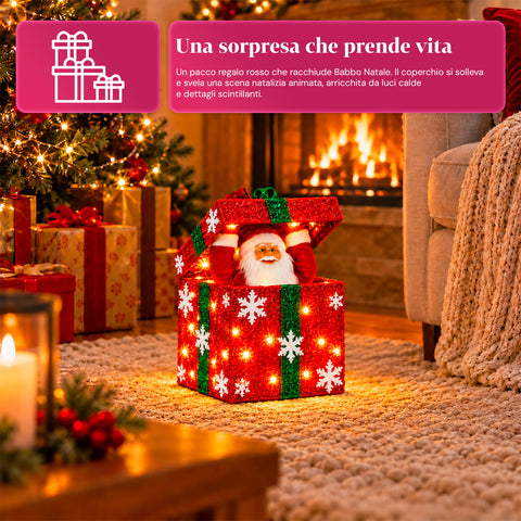 Coffret cadeau lumineux avec Père Noël musical et animé H30 cm