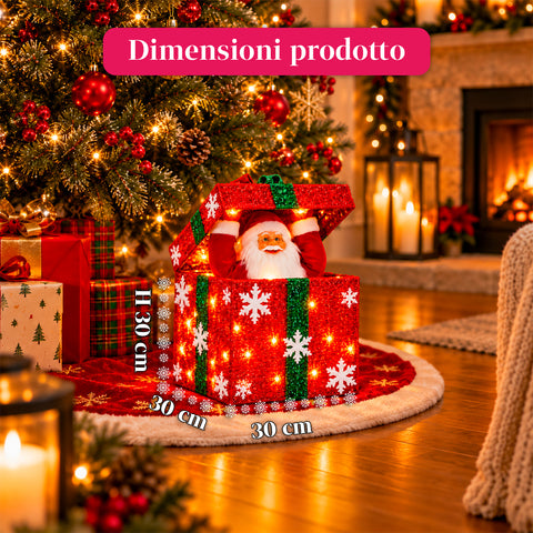 Coffret cadeau lumineux avec Père Noël musical et animé H30 cm