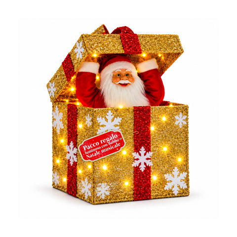 Coffret cadeau lumineux avec Père Noël musical et animé H30 cm