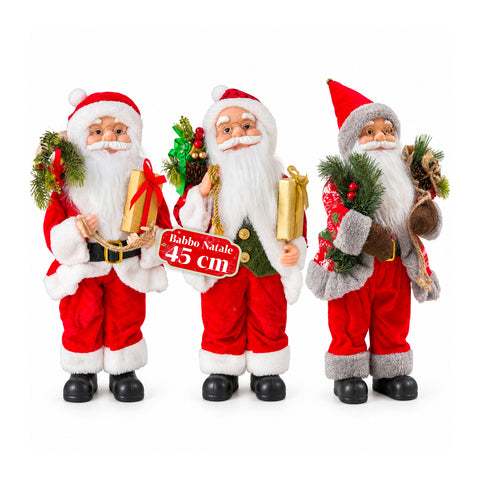 Figurine de Noël du Père Noël et de la Mère Noël, h45cm, décoration pour la maison, les magasins et les vitrines, 3 variantes assorties avec des branches de pin et des pommes de pin