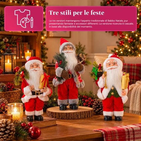 Figurine de Noël du Père Noël et de la Mère Noël, h45cm, décoration pour la maison, les magasins et les vitrines, 3 variantes assorties avec des branches de pin et des pommes de pin