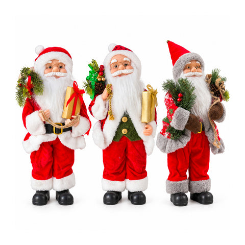 Figurine de Noël du Père Noël et de la Mère Noël, h45cm, décoration pour la maison, les magasins et les vitrines, 3 variantes assorties avec des branches de pin et des pommes de pin