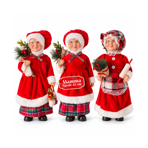 Figurine de Noël du Père Noël et de la Mère Noël, h45cm, décoration pour la maison, les magasins et les vitrines, 3 variantes assorties avec des branches de pin et des pommes de pin