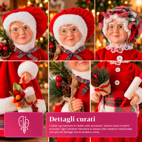 Figurine de Noël du Père Noël et de la Mère Noël, h45cm, décoration pour la maison, les magasins et les vitrines, 3 variantes assorties avec des branches de pin et des pommes de pin