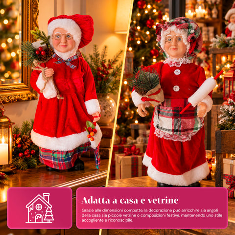 Figurine de Noël du Père Noël et de la Mère Noël, h45cm, décoration pour la maison, les magasins et les vitrines, 3 variantes assorties avec des branches de pin et des pommes de pin