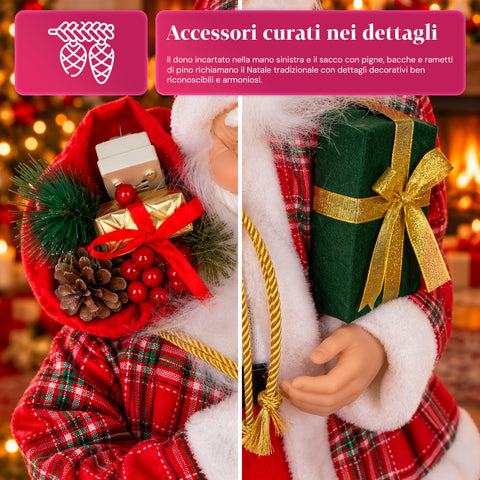 Figurine de Noël du Père Noël et de la Mère Noël, h110cm, décoration pour la maison, les magasins et les vitrines, 2 variantes au choix avec des branches de pin et des pommes de pin