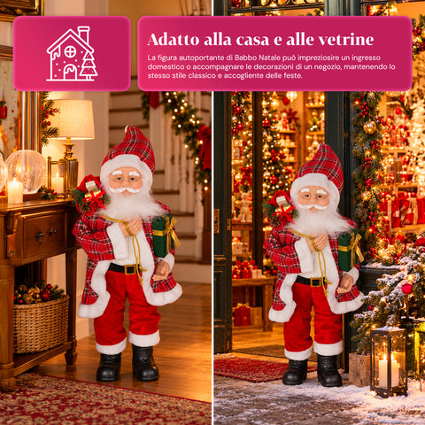 Figurine de Noël du Père Noël et de la Mère Noël, h110cm, décoration pour la maison, les magasins et les vitrines, 2 variantes au choix avec des branches de pin et des pommes de pin