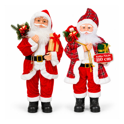 Figurine de Noël du Père Noël et de la Mère Noël, h110cm, décoration pour la maison, les magasins et les vitrines, 2 variantes au choix avec des branches de pin et des pommes de pin