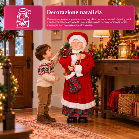 Figurine de Noël du Père Noël et de la Mère Noël, h110cm, décoration pour la maison, les magasins et les vitrines, 2 variantes au choix avec des branches de pin et des pommes de pin